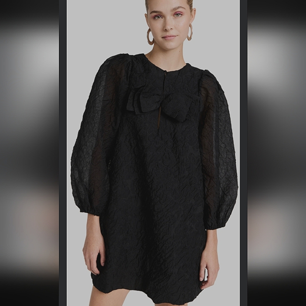 SOMETHING NAVY BLACK ORGANZA BOW MINI DRESS 💖 - Picture 1 of 4